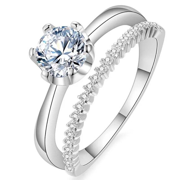 Women's Zirconia Round Cut Fashion Ring with a Split Band & Pavé Accent Stones - Picture 2 of 6